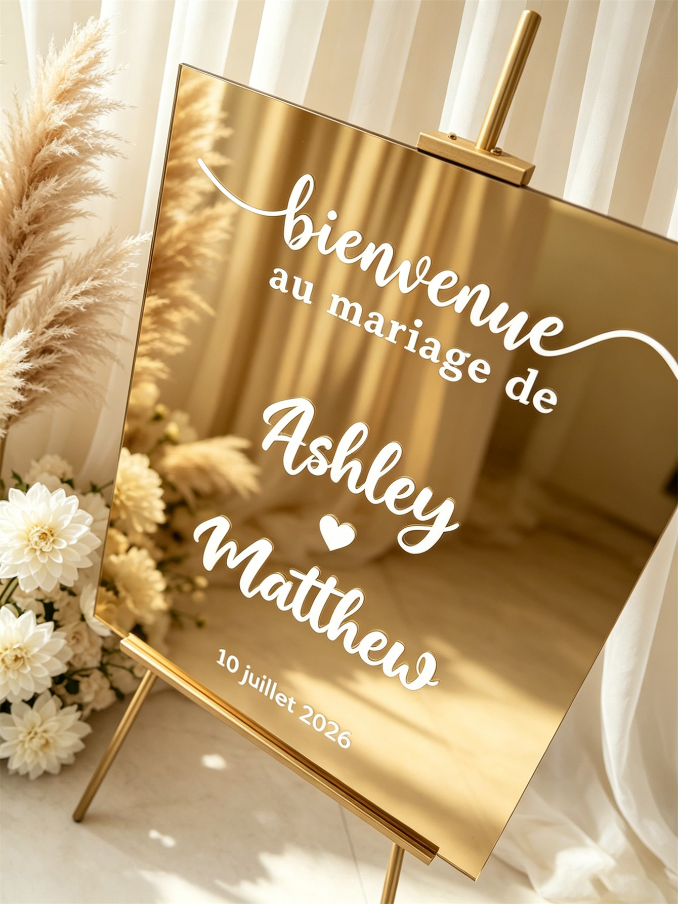 Mirror acrylic welcome signs, golden mirror wedding direction signs, custom wedding direction signs, ceremony welcome signs